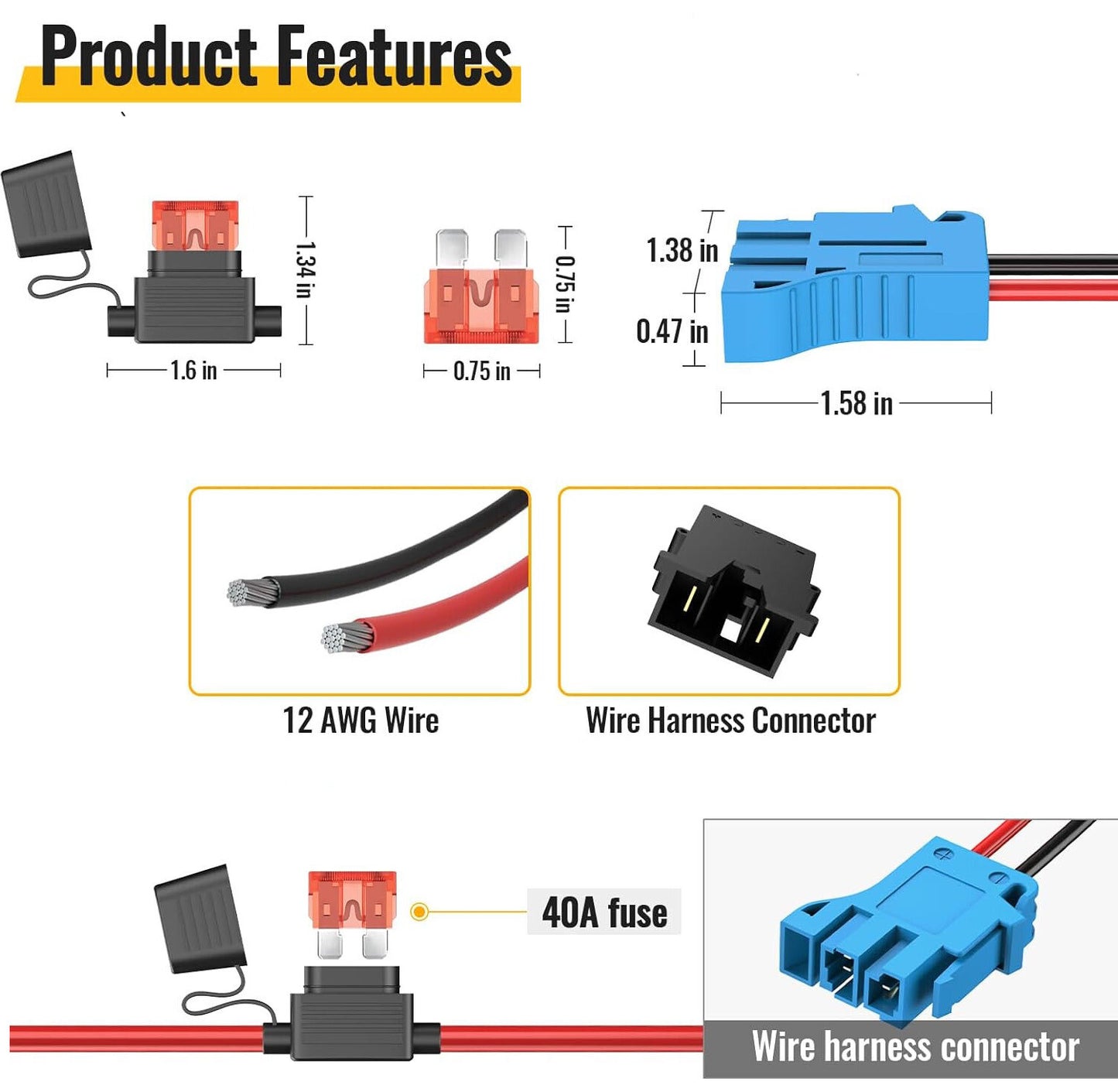 For Power Wheels Adapter for Worx 20V 6PIN Battery Converter Kit with Fuse and Wire Harness Connector 12AWG Wire for Peg-Perego DIY Rc Toys and Ride On Truck