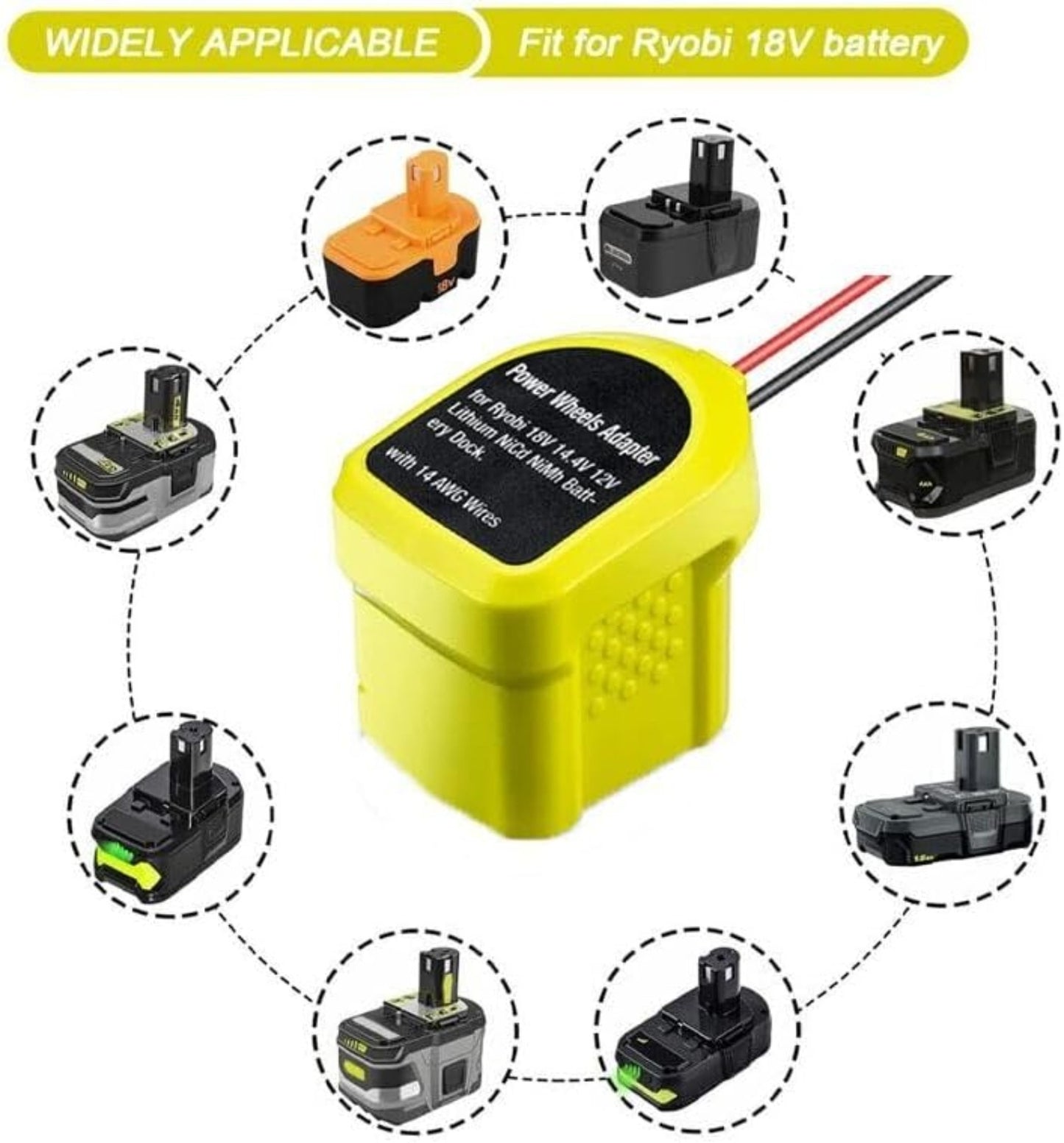 300W Power Inverter for Ryobi DC 18V to AC 110V 120V Portable Power Station with 2 AC Outlet & 2 USB Ports for Car, Vehicles, Laptop, Computer, Phone, String Light, Fan