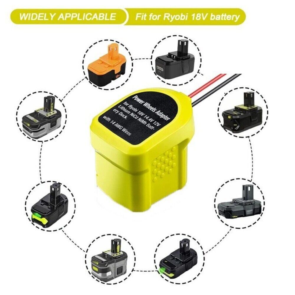 For Power Wheels Adapter for Ryobi 18V Battery Converter Kit with Fuse and Wire Harness Connector 12AWG Wire for Fisher-Price DIY Rc Toys and Ride On Truck