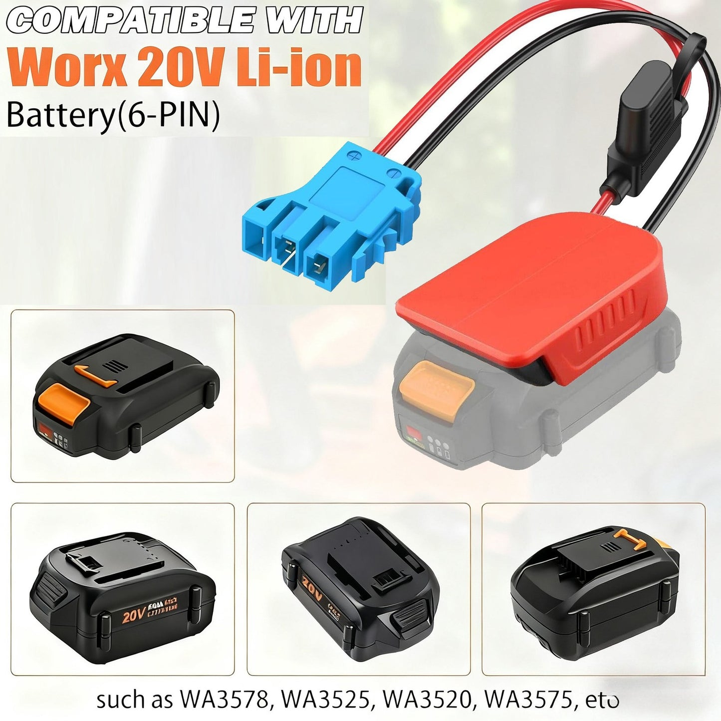 For Power Wheels Adapter for Worx 20V 6PIN Battery Converter Kit with Fuse and Wire Harness Connector 12AWG Wire for Peg-Perego DIY Rc Toys and Ride On Truck
