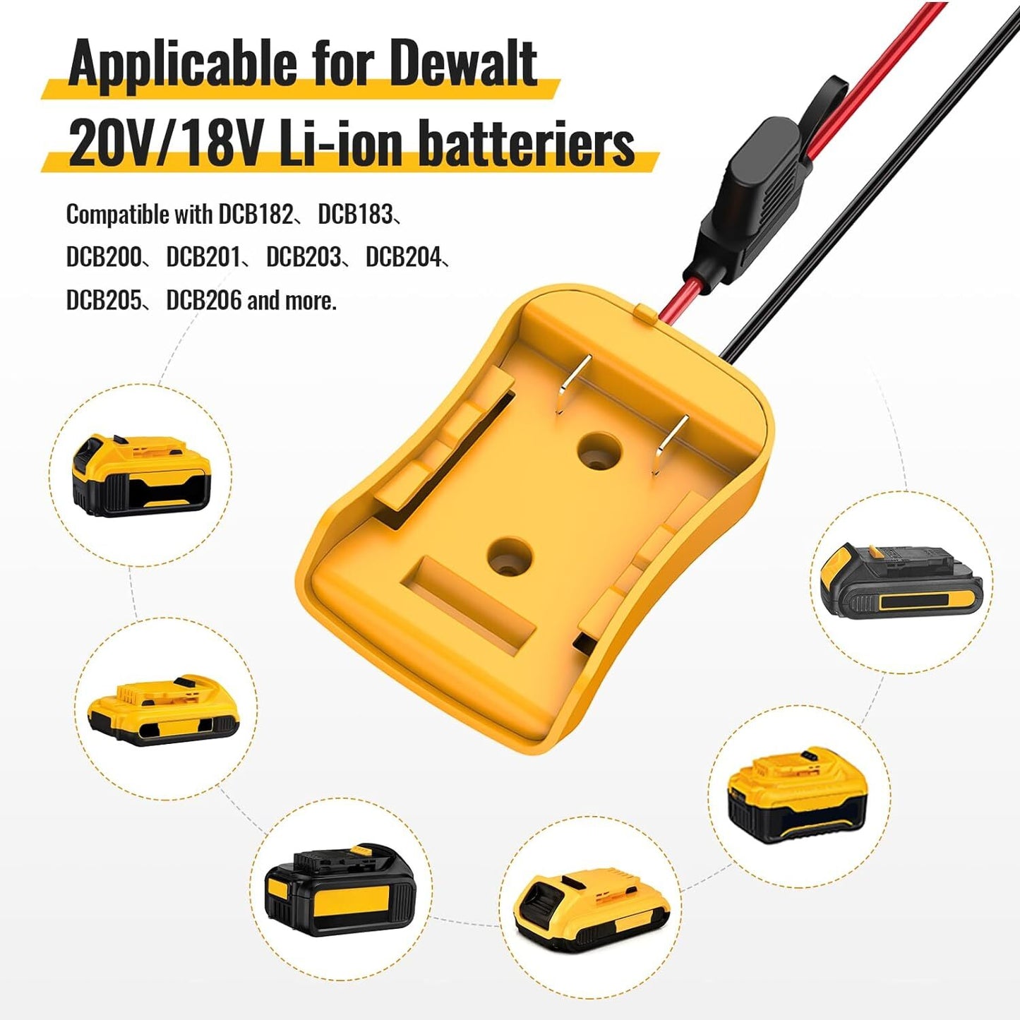 For Power Wheels Adapter for Dewalt 20V Battery Converter Kit with Fuse and Wire Harness Connector 12AWG Wire for DIY Rc Toys and Ride On Truck