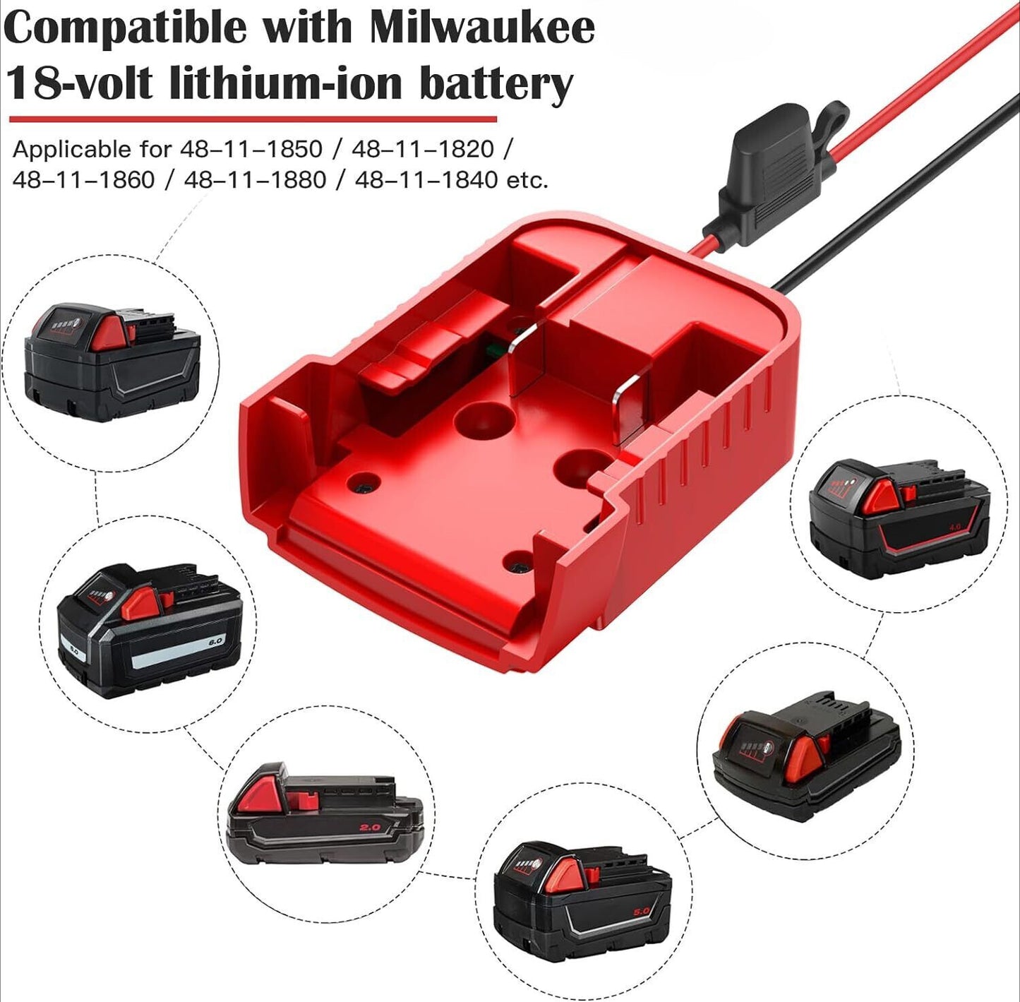 For Power Wheels Adapter for Milwaukee 18V Battery Converter Kit with Fuse and Wire Harness Connector 12AWG Wire for Fisher-Price DIY Rc Toys and Ride On Truck