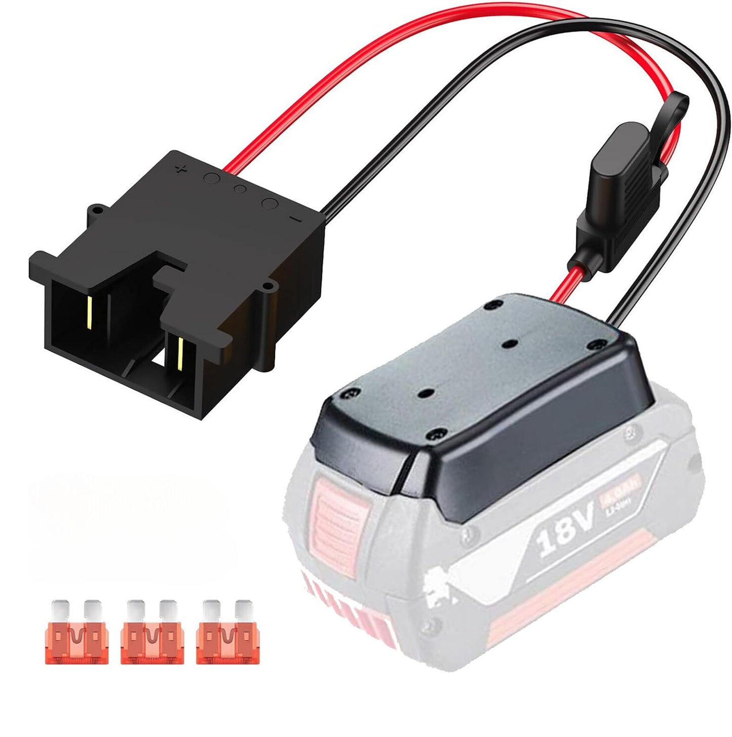 For Power Wheels Adapter for Bosch 18V GBA Battery Converter Kit with Fuse and Wire Harness Connector 12AWG Wire for Fisher-Price DIY Rc Toys and Ride On Truck