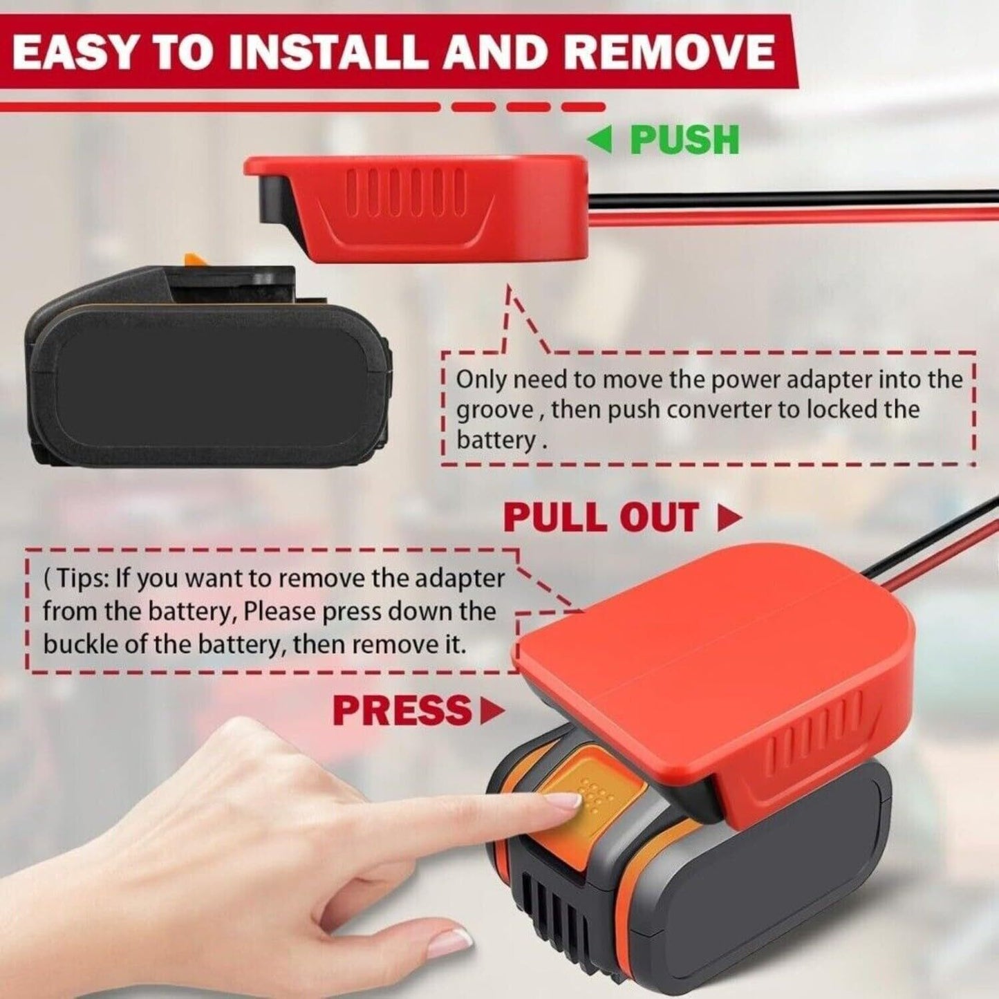 300W Power Inverter for Worx 20V 4PIN Battery DC 20V to AC 120V Power Station