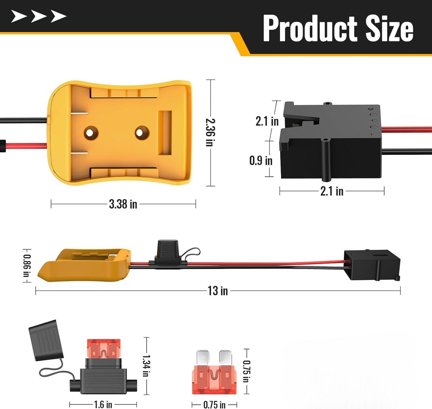 For Power Wheels Adapter for Dewalt 20V Battery Converter Kit with Fuse and Wire Harness Connector 12AWG Wire for Fisher-Price DIY Rc Toys and Ride On Truck