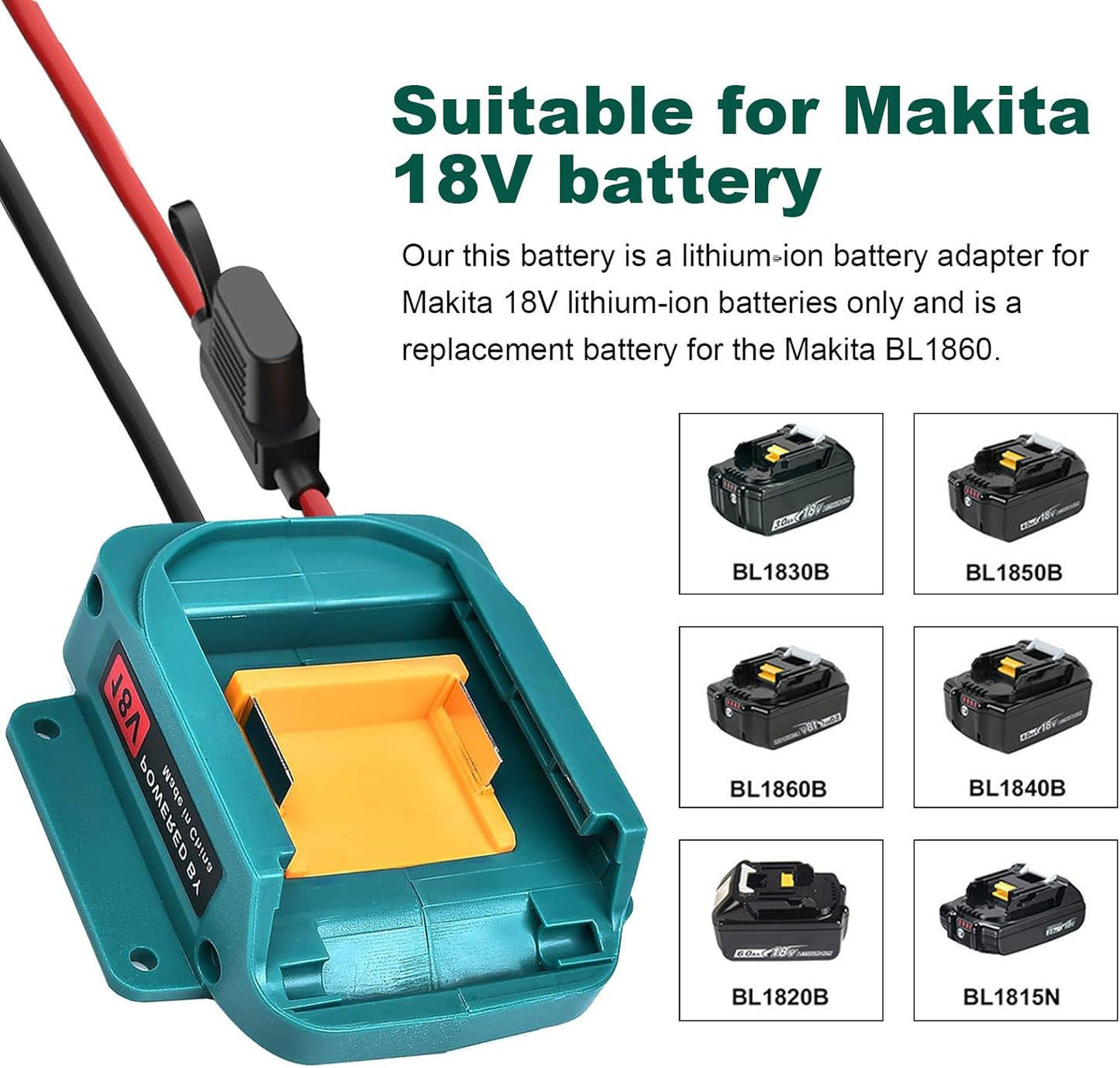 For Power Wheels Adapter for Makita 18V Battery Converter Kit with Fuse and Wire Harness Connector 12AWG Wire for Fisher-Price DIY Rc Toys and Ride On Truck