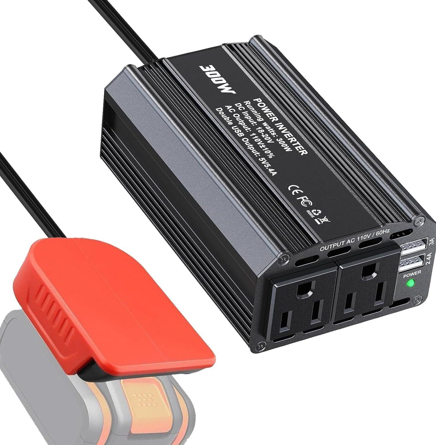 300W Power Inverter for Worx 20V 4PIN Battery DC 20V to AC 120V Power Station