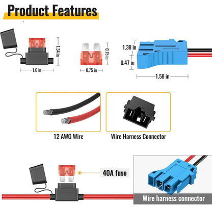 For Power Wheels Adapter for Einhell 18V Battery Converter Kit with Fuse and Wire Harness Connector 12AWG Wire for Peg-Perego DIY Rc Toys and Ride On Truck