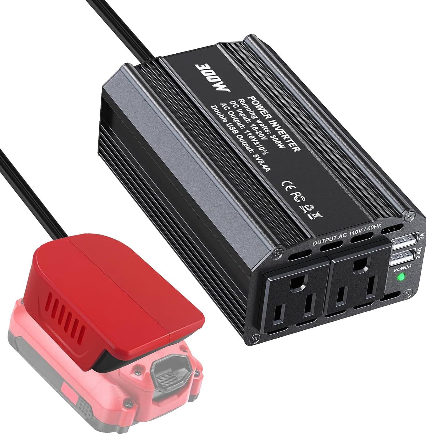 300W Power Inverter for Craftsman DC 20V to AC 110V 120V Portable Power Station with 2 AC Outlet & 2 USB Ports for Car, Vehicles, Laptop, Computer, Phone, String Light, Fan
