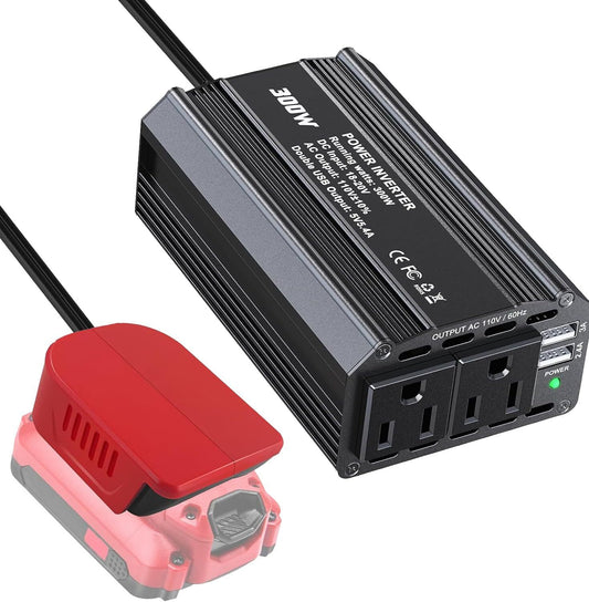 300W Power Inverter for Craftsman DC 20V to AC 110V 120V Portable Power Station with 2 AC Outlet & 2 USB Ports for Car, Vehicles, Laptop, Computer, Phone, String Light, Fan