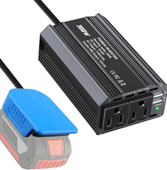 300W Power Inverter for Bosch 18V GBA Battery DC 18V to AC 120V Portable Power Station with 2 AC Outlet & 2 USB Ports for Car, Vehicles, Laptop, Computer, Phone, String Light, Fan