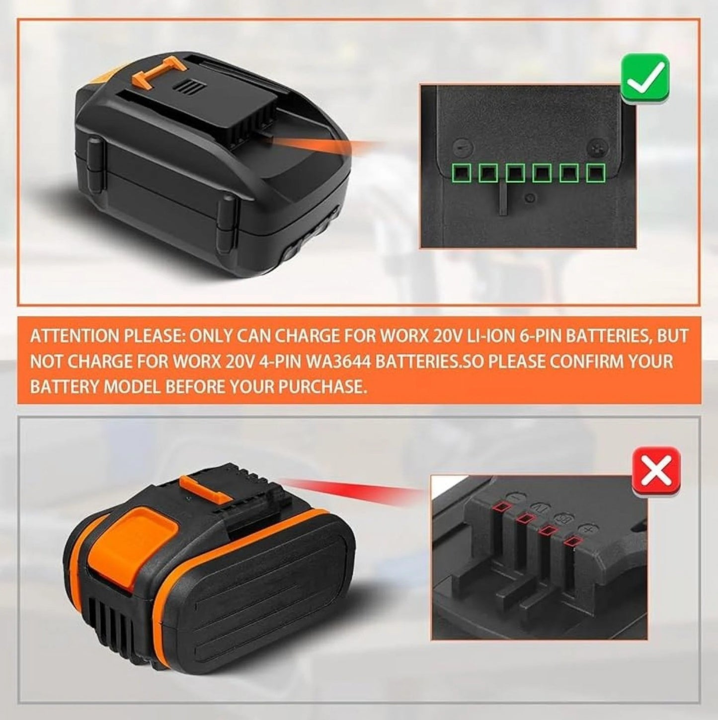 300W Power Inverter for Worx 6PIN Li-ion Battery DC 20V to AC 120V Power Station with 2 AC Outlet & 2 USB Ports for Car, Vehicles, Laptop, Computer, Phone, String Light, Fan
