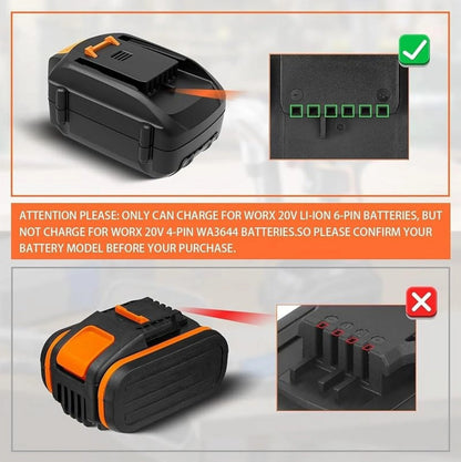 300W Power Inverter for Worx 6PIN Li-ion Battery DC 20V to AC 120V Power Station with 2 AC Outlet & 2 USB Ports for Car, Vehicles, Laptop, Computer, Phone, String Light, Fan