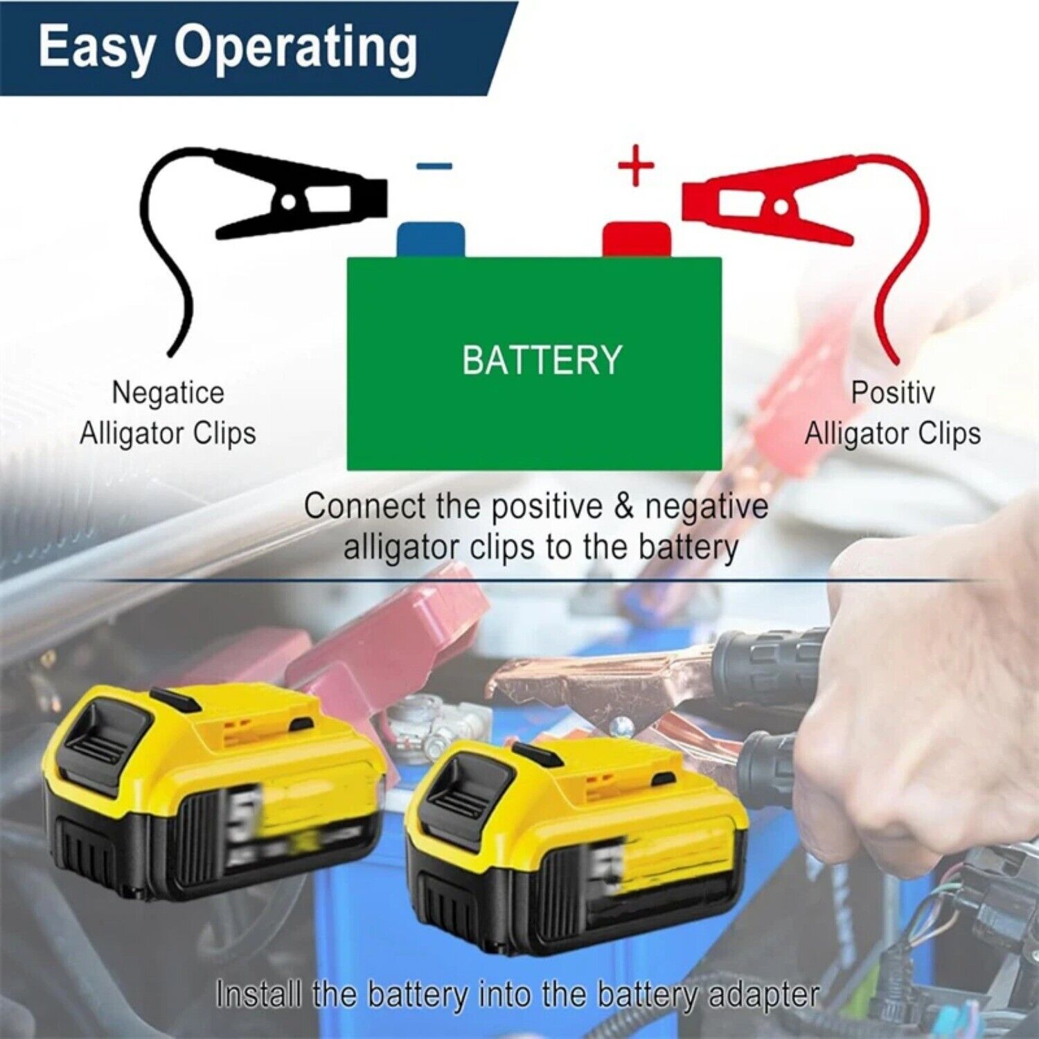12AWG Jump Starter Adapter For Dewalt 20v 6FT Jumper Cable Car Battery Charger
