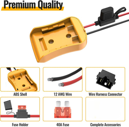 For Power Wheels Adapter for Dewalt 20V Battery Converter Kit with Fuse and Wire Harness Connector 12AWG Wire for Fisher-Price DIY Rc Toys and Ride On Truck