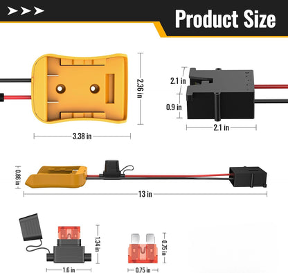 For Power Wheels Adapter for Dewalt 20V Battery Converter Kit with Fuse and Wire Harness Connector 12AWG Wire for Fisher-Price DIY Rc Toys and Ride On Truck