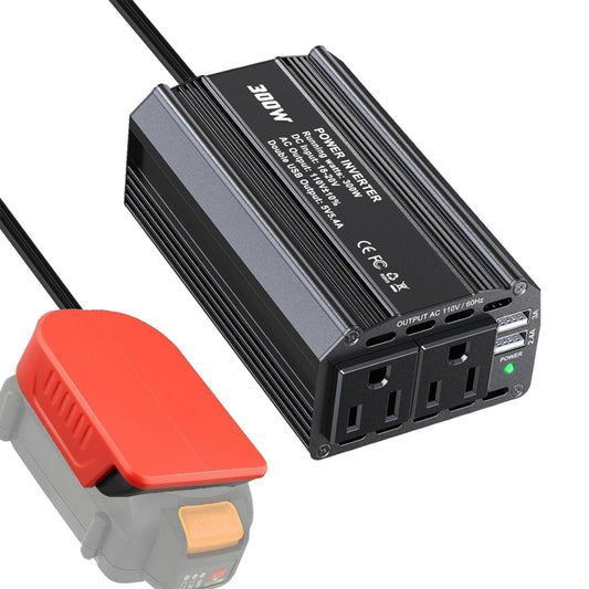 300W Power Inverter for Worx 6PIN Li-ion Battery DC 20V to AC 120V Power Station with 2 AC Outlet & 2 USB Ports for Car, Vehicles, Laptop, Computer, Phone, String Light, Fan