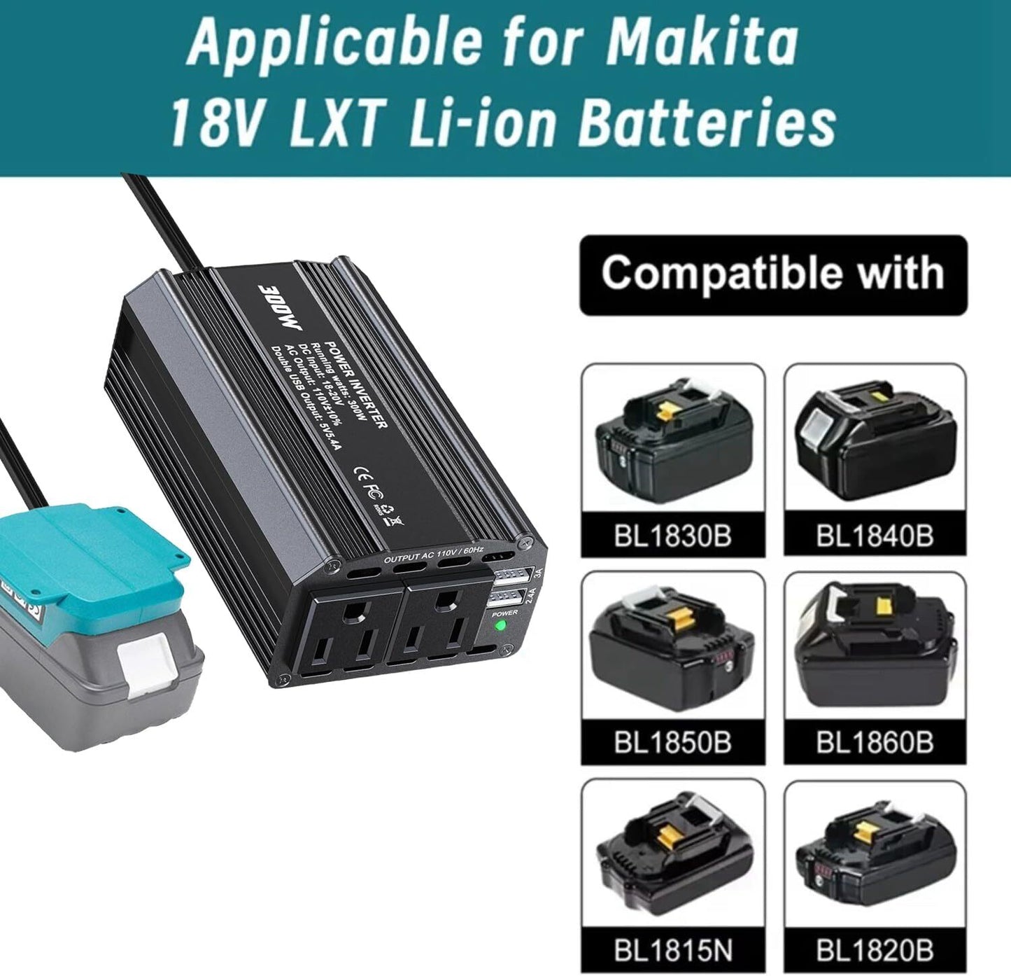 300W Power Inverter for Makita Battery DC 18V to AC 120V Portable Power Station