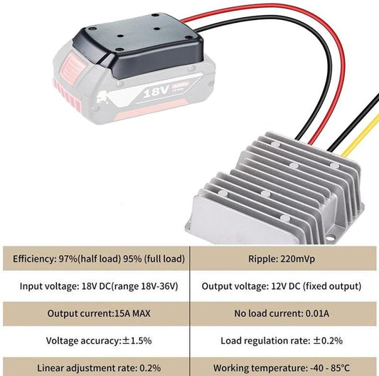 18V to 12V Step Down Converter Aadpter for Bosch 18V GBA Battery Voltage Converter DC Voltage Regulator 15A  180W Automatic Buck Converter Power Wheels Aadpter for DIY RC Car Toys